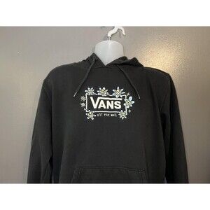 Vans Hoodie Mens Medium Black Floral Daisy Off The Wall Logo Sweatshirt